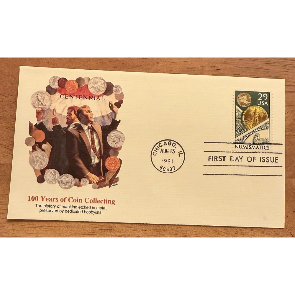 US FDC Sc #2558 USA 100 years Numismatics Fleetwood Cachet 20¢ 1991